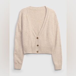 Gap CashSoft Cropped Cardigan Cobblestone Beige Cream Size M